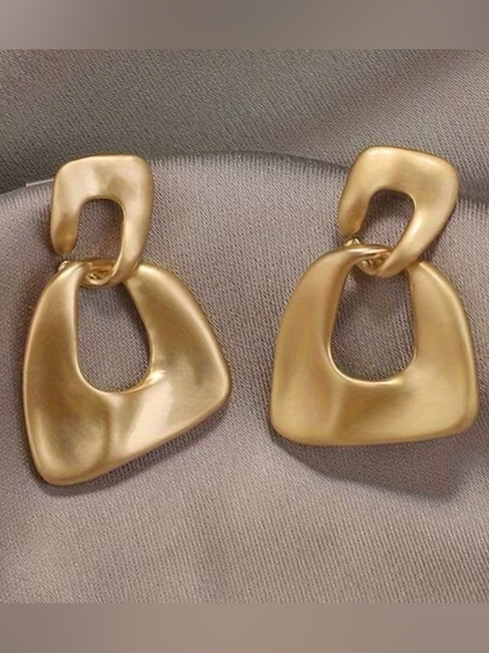 Matte Gold Sculptural Link Drop Earrings - Women Jewelry